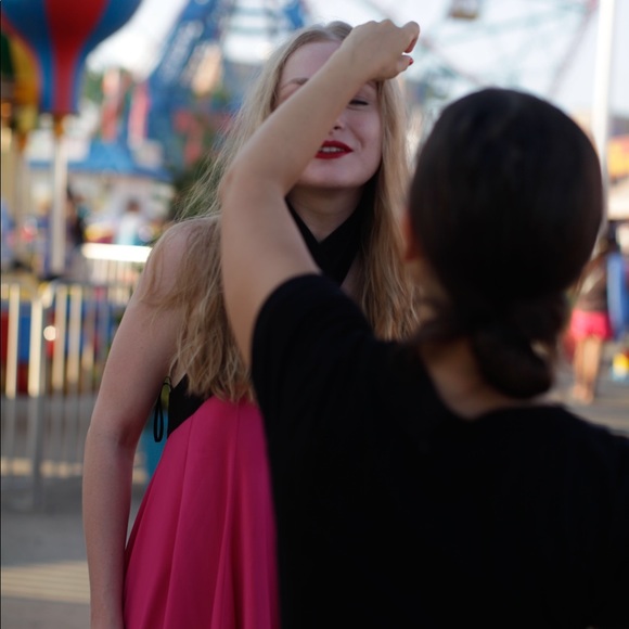 💕 AQ/AQ Opium Halter Cross Neck Cerise Pink High Low Asymmetric Prom Maxi Dress - Picture 3 of 13